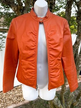 Wilson Leather Maxima Orange Genuine Leather Jacket Moto Zip Medium